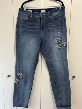 Tribal embroidered boyfriend jeans size 14